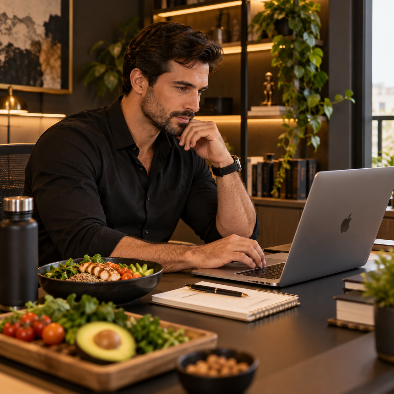 Profissional organizando um plano alimentar em um MacBook